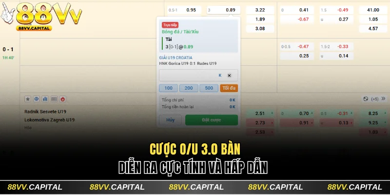 Cược O/U 3.0 bàn diễn ra cực tính và hấp dẫn