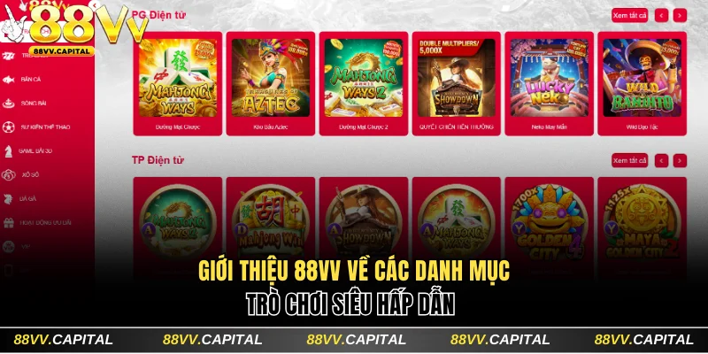 Giới thiệu 88VV về các danh mục trò chơi siêu hấp dẫn