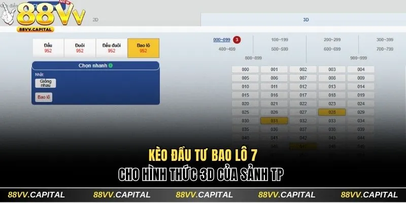 Kèo đầu tư bao lô 7 cho hình thức 3D của sảnh TP