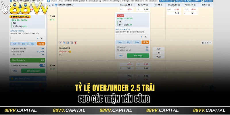 Tỷ lệ Over/Under 2.5 trái cho các trận tấn công