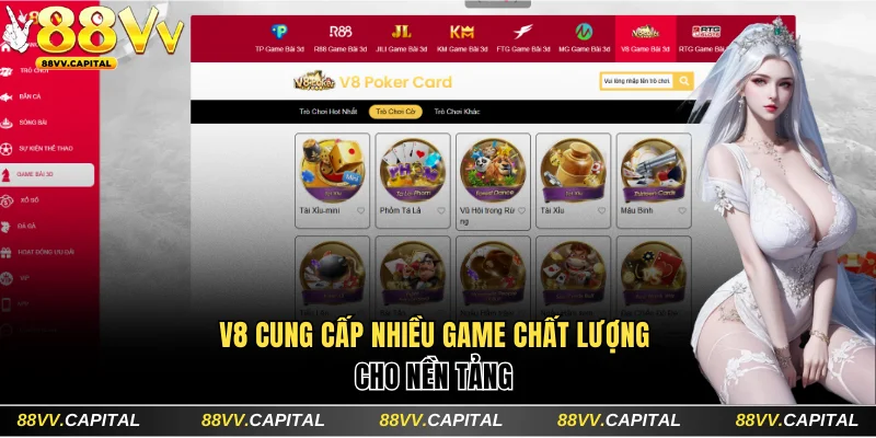 V8 cung cấp nhiều game chất lượng cho sảnh Game bài 88VV